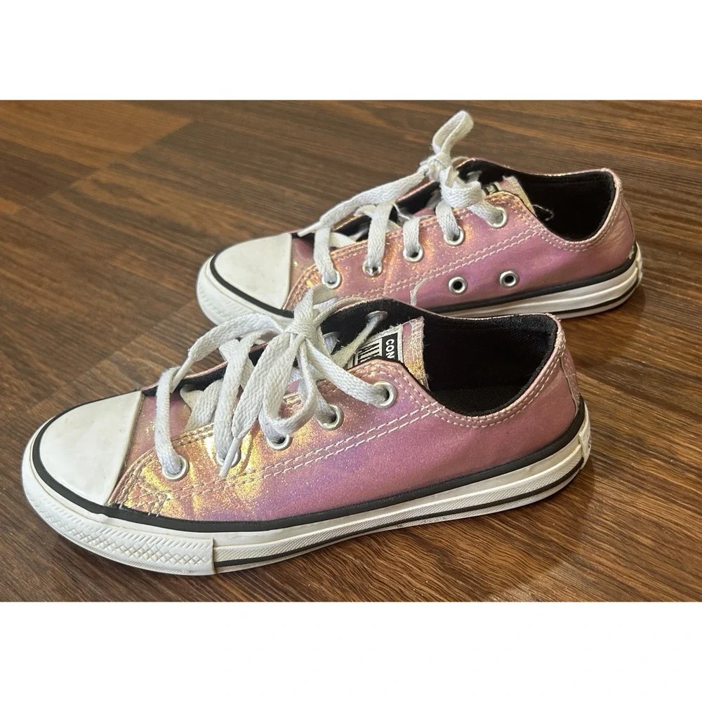 Converse Girls Size 1 Chuck Taylor All Star Iridescent Glitter Sneakers Pink
